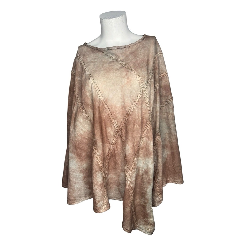 Cynthia Ashby Poncho Tunic Top One Size Linen Lagenlook Beachy Boho Neutral Tan